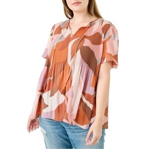 DR2 Multi-Color Pleated V-Neck Short Sleeve Blouse